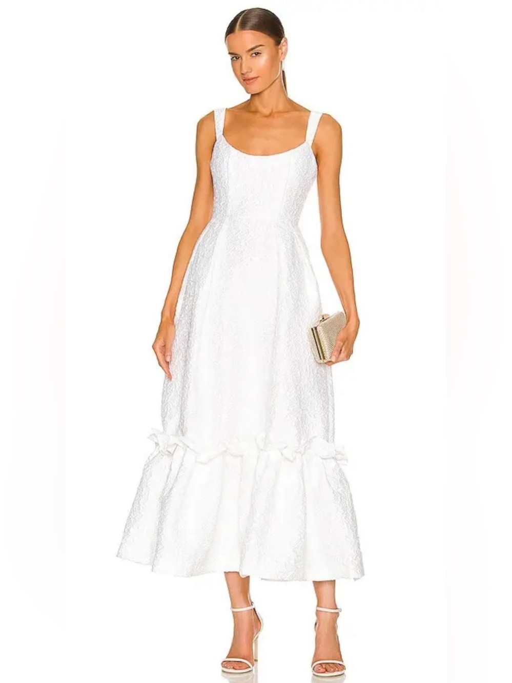 ELLIATT Insomny white dress midi floral rose jacquard ruffle gathered NWT small